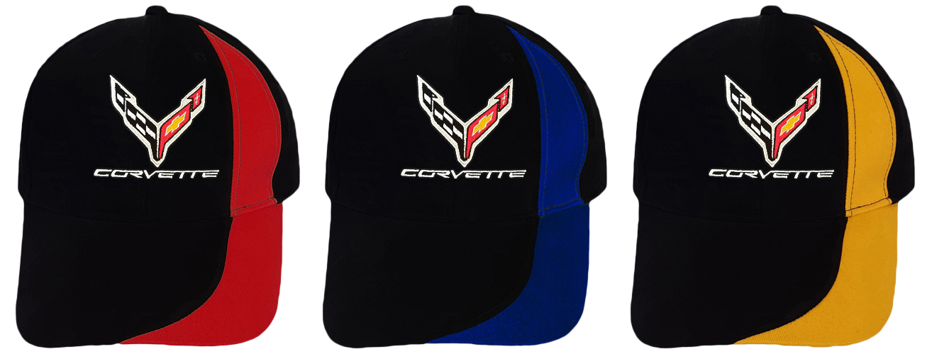 C8 Corvette Embroidered Cap - GM Licensed Performance Hat Black/Red